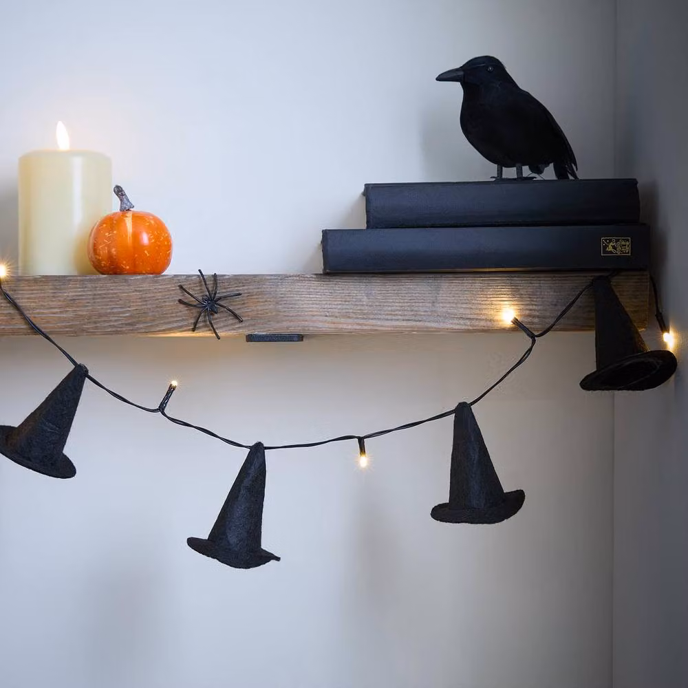 OHS Halloween Witch String Lights with 10 Warm White LED Bulbs in Black – 2