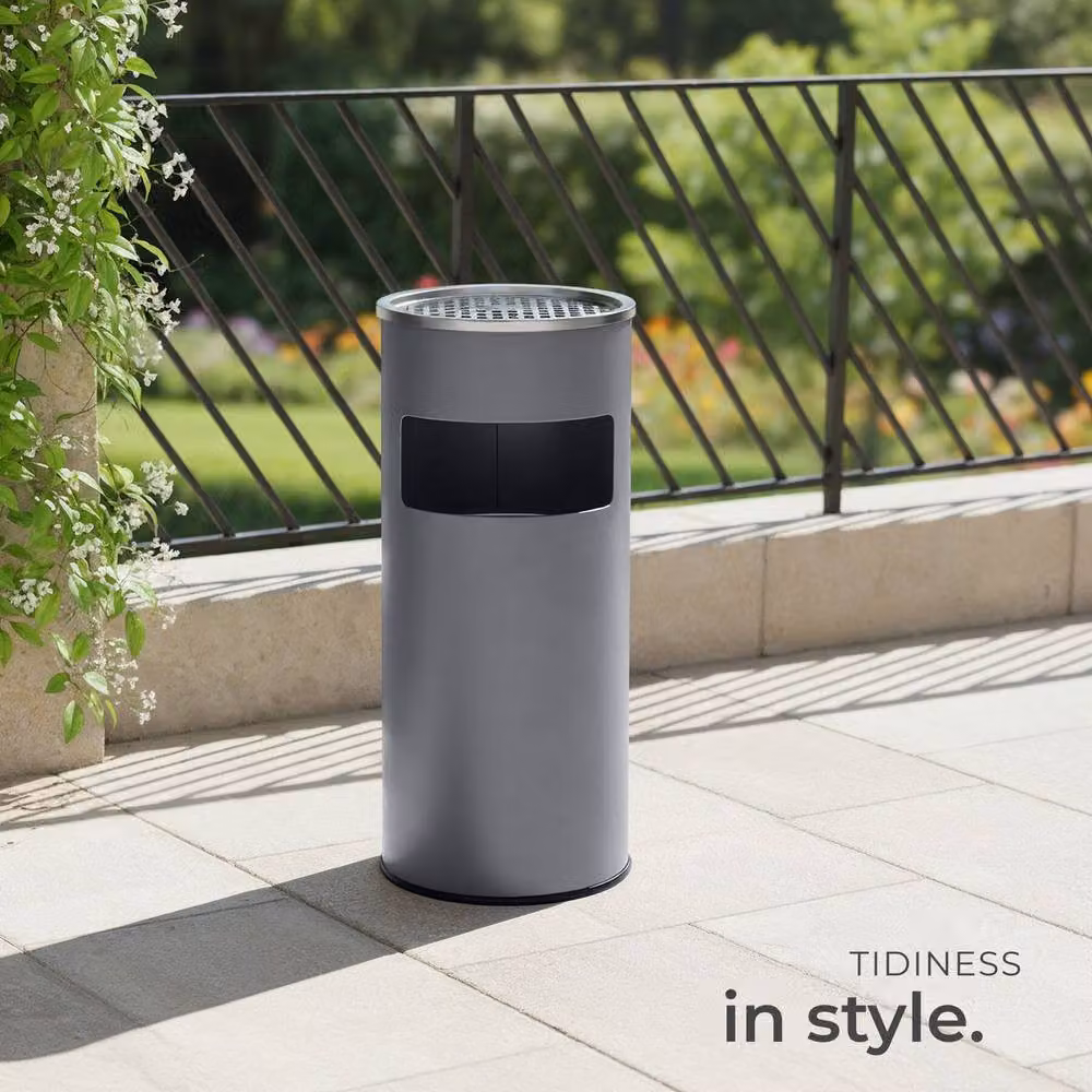 tectake Freestanding Metal Floor-Standing Ashtray in Grey with Removable Inner Bucket, H: 61.0 cm, W: 25.0 cm, D: 2.0 cm – 8
