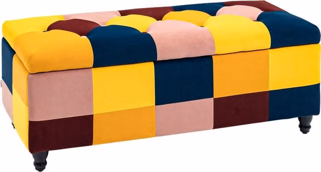 HOMCOM Multicoloured Velvet Storage Ottoman, Rectangular Button-Tufted Footstool with Lid, W/D/H: 114 x 47 x 47 cm