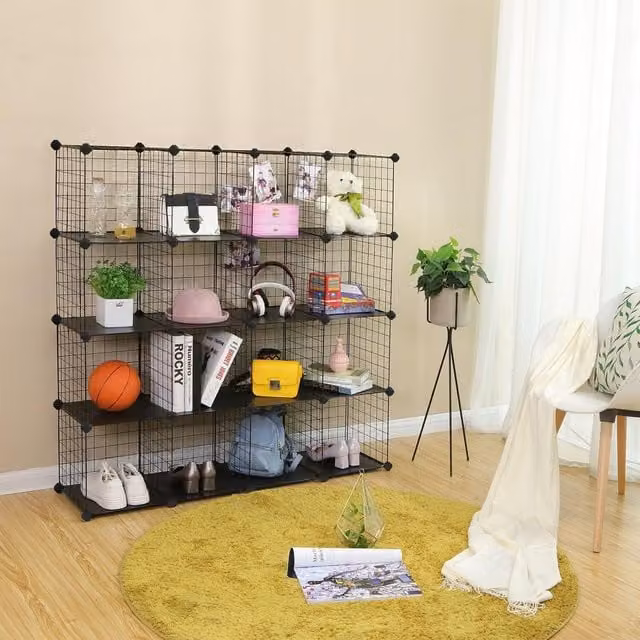 SONGMICS 16 Cube Metal Wire Modular Shelving Organiser in Black – 1