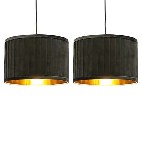 First Choice Lighting Sundance Set of 2 Easy Fit Round Lamp Shades, Green and Gold Pleated, Diameter: 30 cm – 7