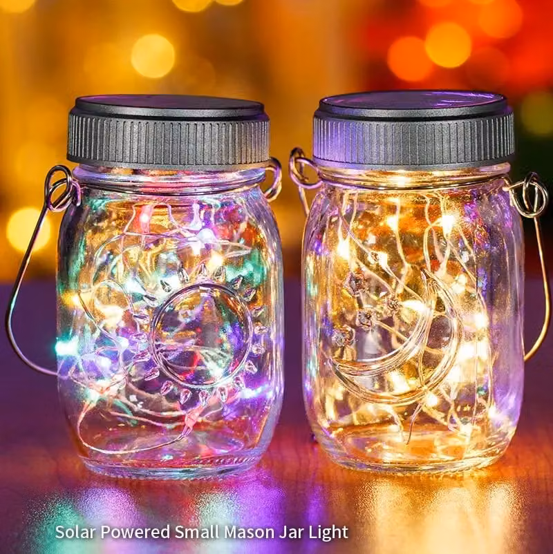 Leaper Solar Mini Mason Jar LED String Lights with RGB Multicolour Transparent Glass and Copper Details – 3