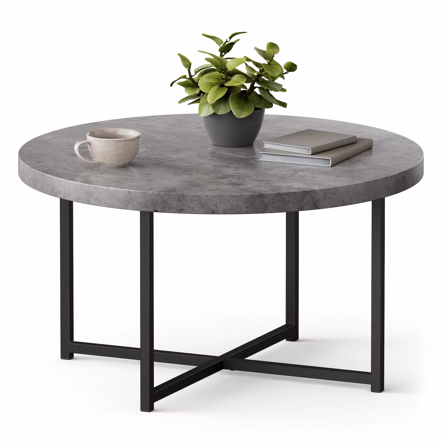 VonHaus Round Industrial Living Room Coffee Table in Grey and Black, W/D/H: 80 x 80 x 45 cm – 2