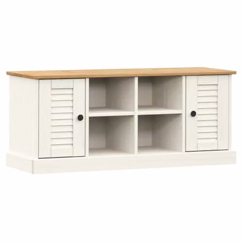 vidaXL VIGO Shoe Bench in White Solid Pine Wood, W/D/H: 106 x 35 x 45 cm – 1