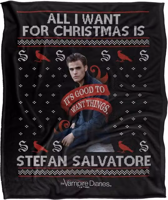 LOGOVISION The Vampire Diaries All I Want For Christmas Is Stefan Salvatore Super Soft Silky Touch Fleece Throw Blanket, W: 152 cm, D: 127 cm, Multicolour – 6