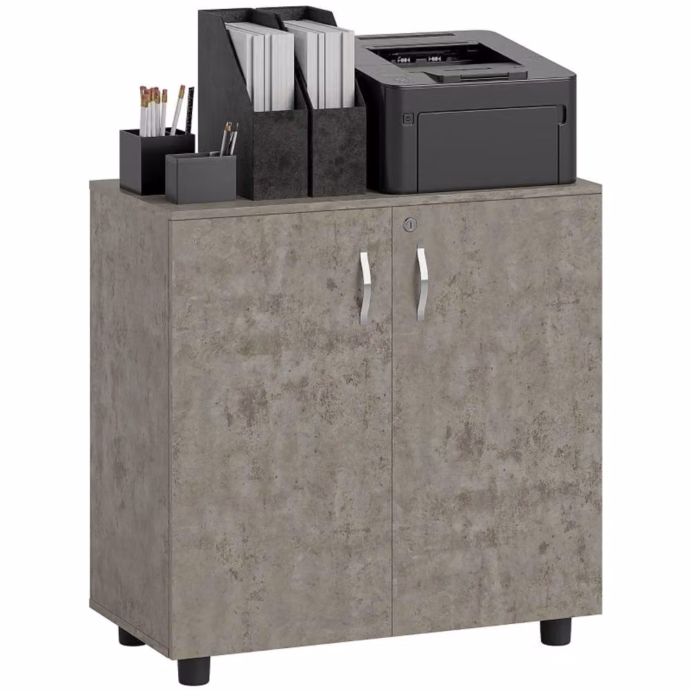 STILVORA Modern Grey Two-Tier Storage Cabinet with Lockable Hinged Doors – 3