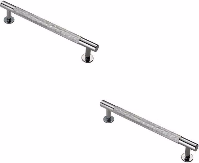 Loops 2x Knurled Bar Door Pull Handles in Chrome, W: 190 mm, D: 13 mm, Fixing Centres: 160 mm