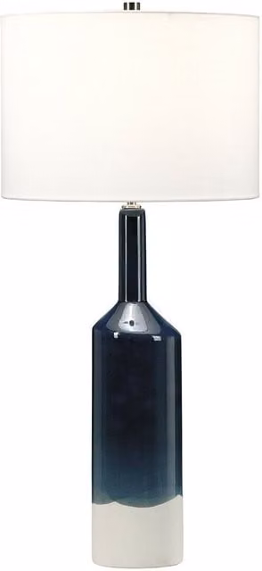 Loops Ceramic Table Lamp in Blue and White with Cylinder Fabric Shade and E27 LED Bulb Compatible Socket