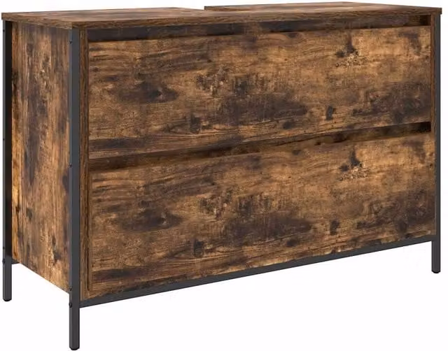 Berkfield Home Bathroom Basin Cabinet with Drawers in Smoked Oak Brown, W: 90 cm, D: 34.5 cm, H: 60 cm