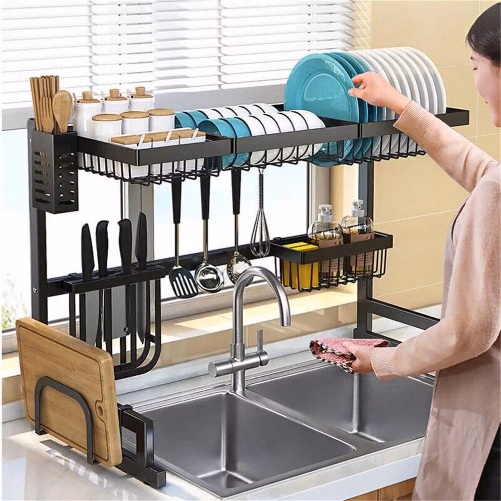 Kelvenix Expandable Over Sink Dish Drainer Drying Rack in Black Coated Steel – 4