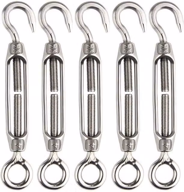 VOGREX 5-Piece Heavy Duty Stainless Steel Hook and Eye Turnbuckle Wire Rope Tensioner in Silver