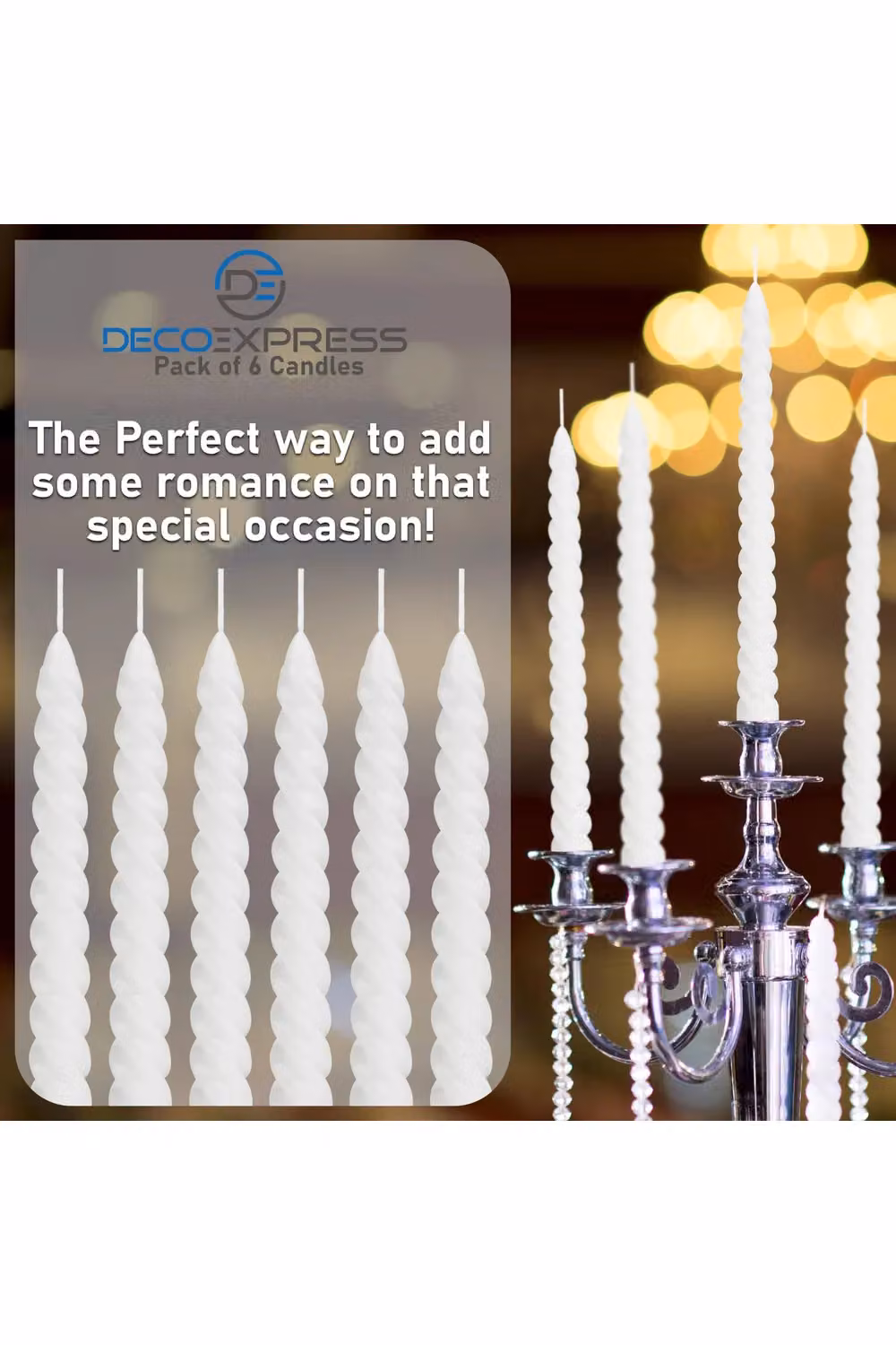 Deco Express White Spiral Twisted Tabletop Candles, Pack of 6 – 3