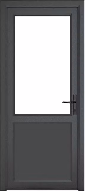 Crystal Direct uPVC Single Door with Half Glass and Half Panel, Left Hand, Dark Grey, W: 84.0 cm, H: 209.0 cm