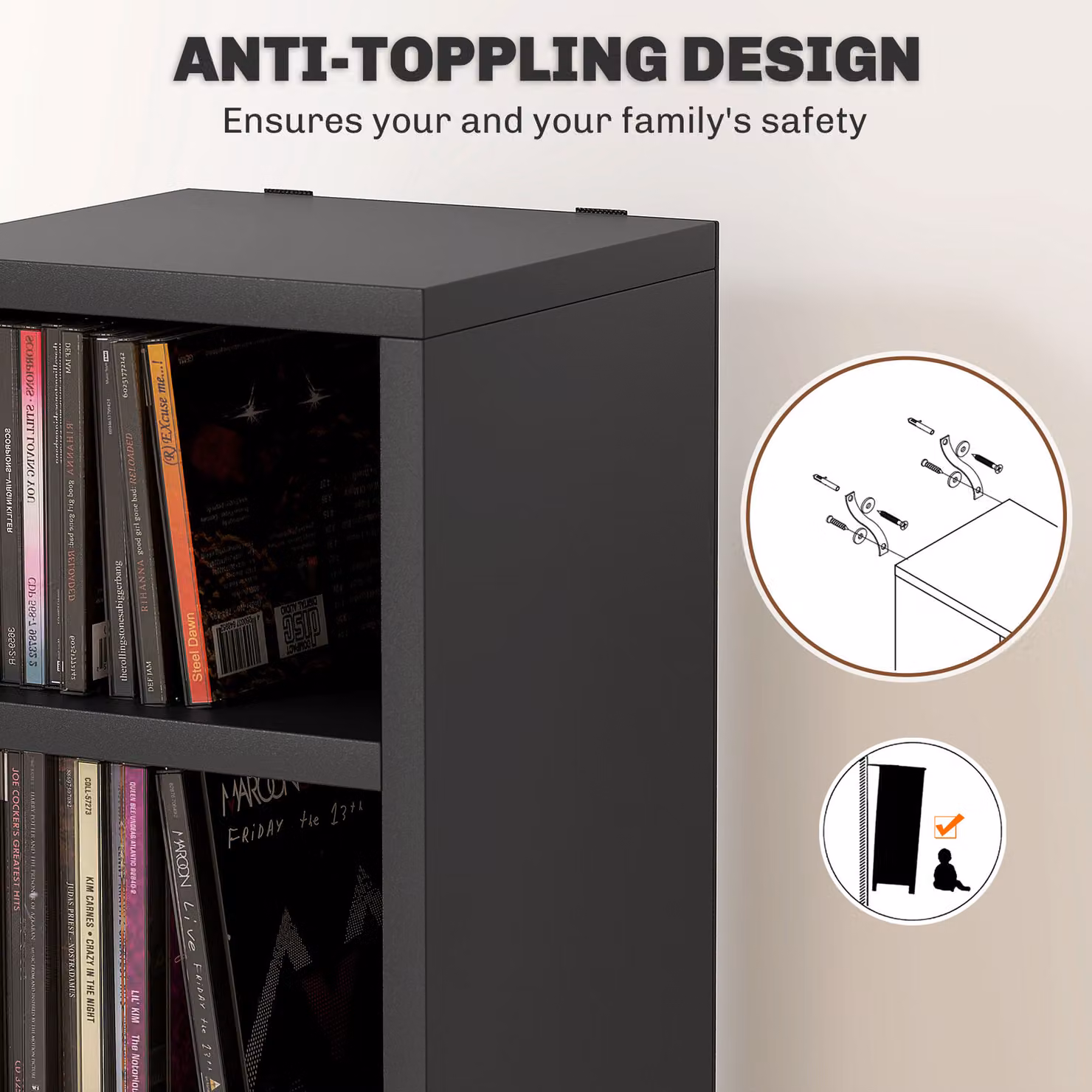 HOMCOM 204 CD Tall Narrow Media Storage Tower in Black – 6