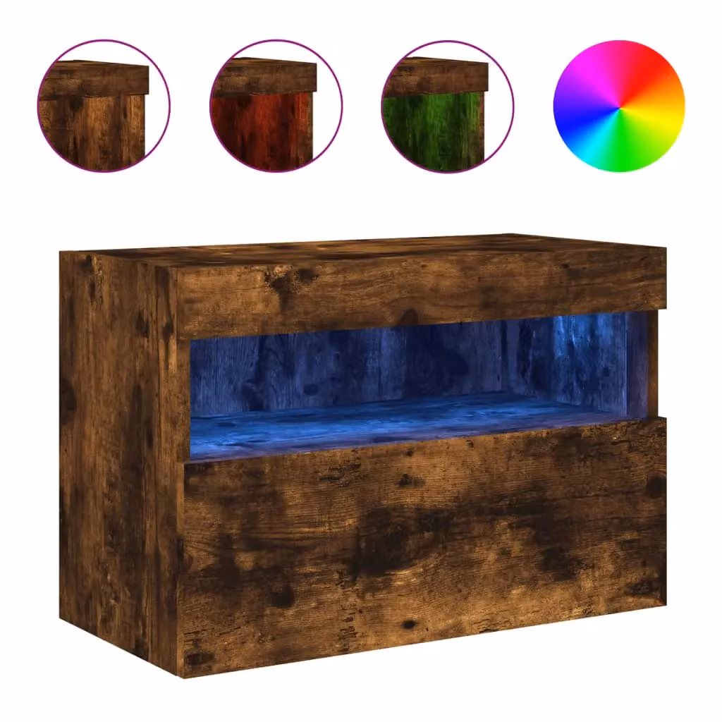 Berkfield Home Modern Wall Mounted TV Cabinet with Integrated LED Lights in Smoked Oak Brown, W: 60 cm, D: 30 cm, H: 40 cm – 2