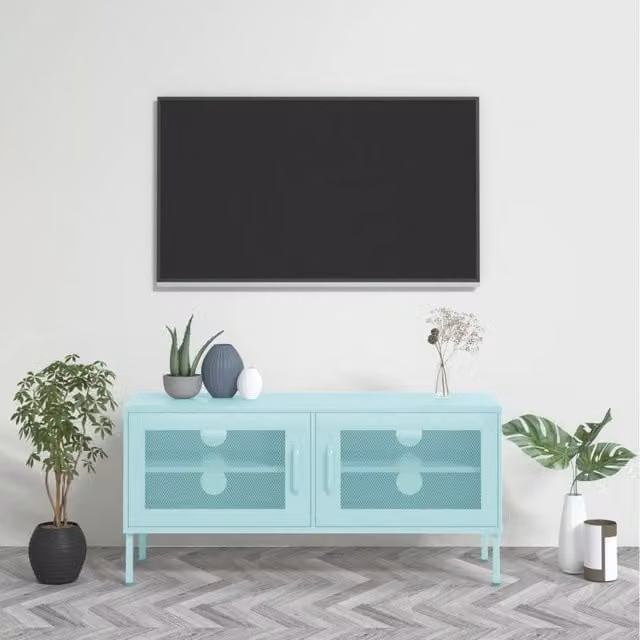 Berkfield Home Industrial Metal TV Cabinet in Green with Glass Doors, W/D/H: 105 x 35 x 50 cm
