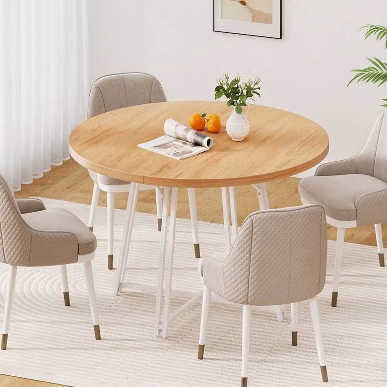 FORGEVIO Round Rustic Wood Kitchen Dining Table in Brown, Diameter: 118 cm