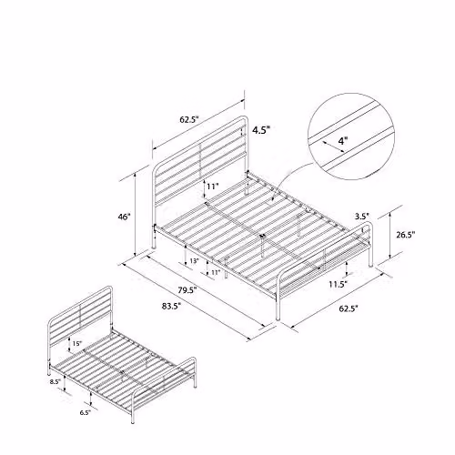 DHP Furniture Millie Industrial Metal Bed in Black, W/D/H: 180 x 200 cm – 2