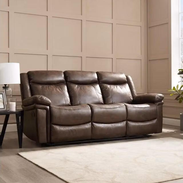 Pallas 3 Seater Manual Recliner Sofa in Brown Faux Leather