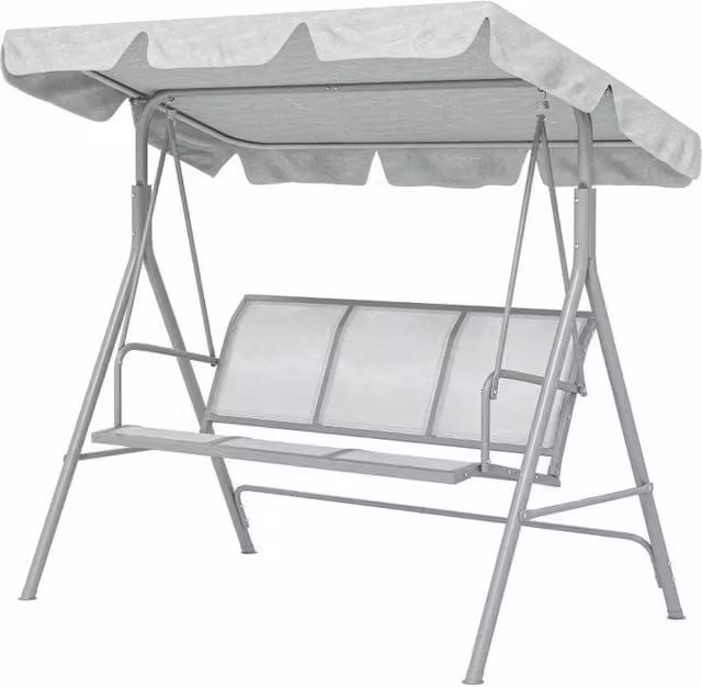 FLAVORA 3 Seater Metal Garden Swing Chair Hammock with Sun Canopy in Grey – 1