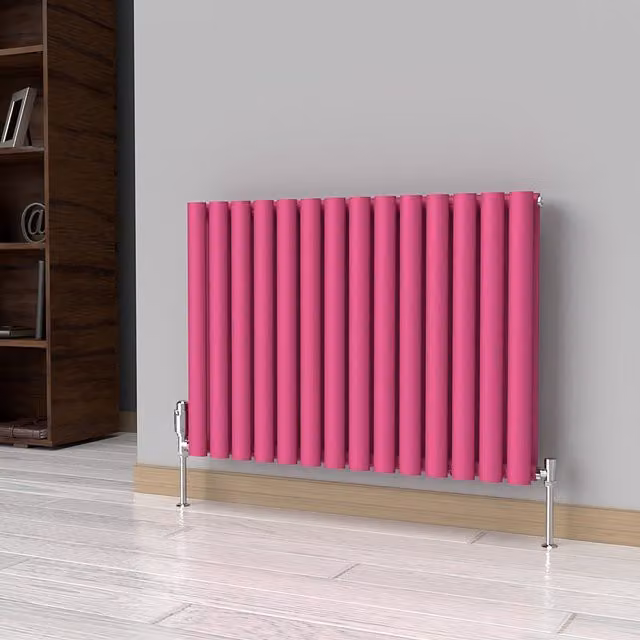 Lux Heat Oval Horizontal Double Steel Radiator in Pink, W: 78 cm, H: 60 cm