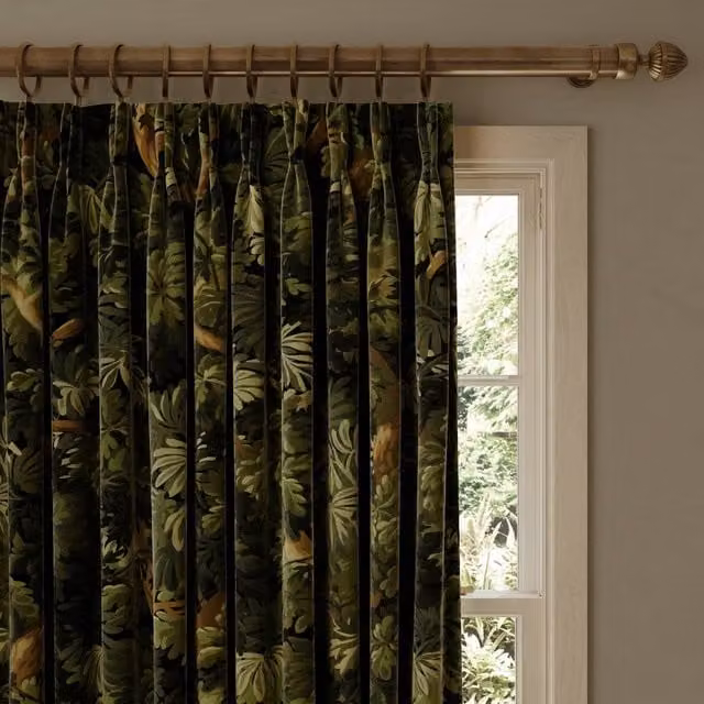 House of Hackney Opaque Velvet Fabric Panel Curtain in Black and Green