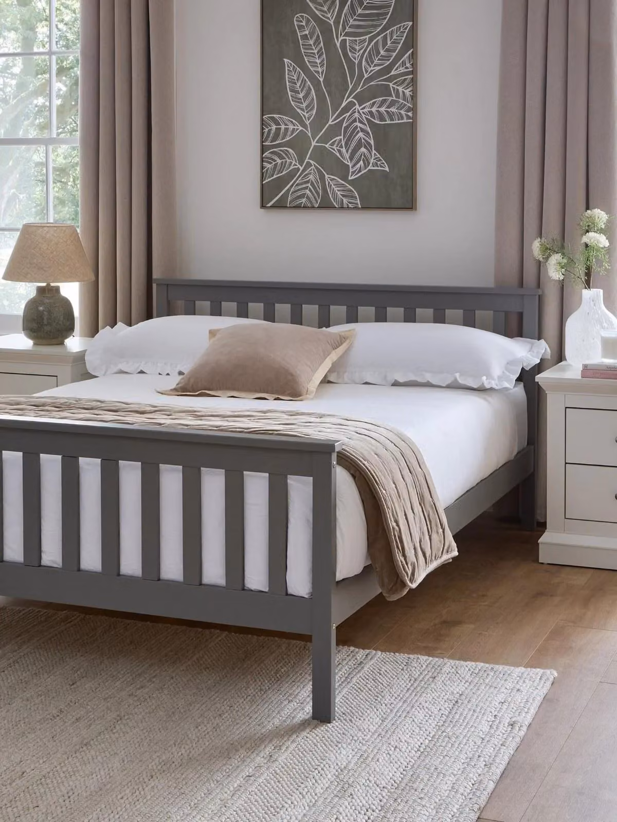 Very Home Dawson Solid Pine Wooden Bed Frame in Grey, Double 140 x 200 cm