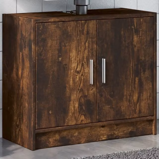 Berkfield Home Smoked Oak Sink Cabinet in Brown, W/D/H: 63 x 29 x 55 cm