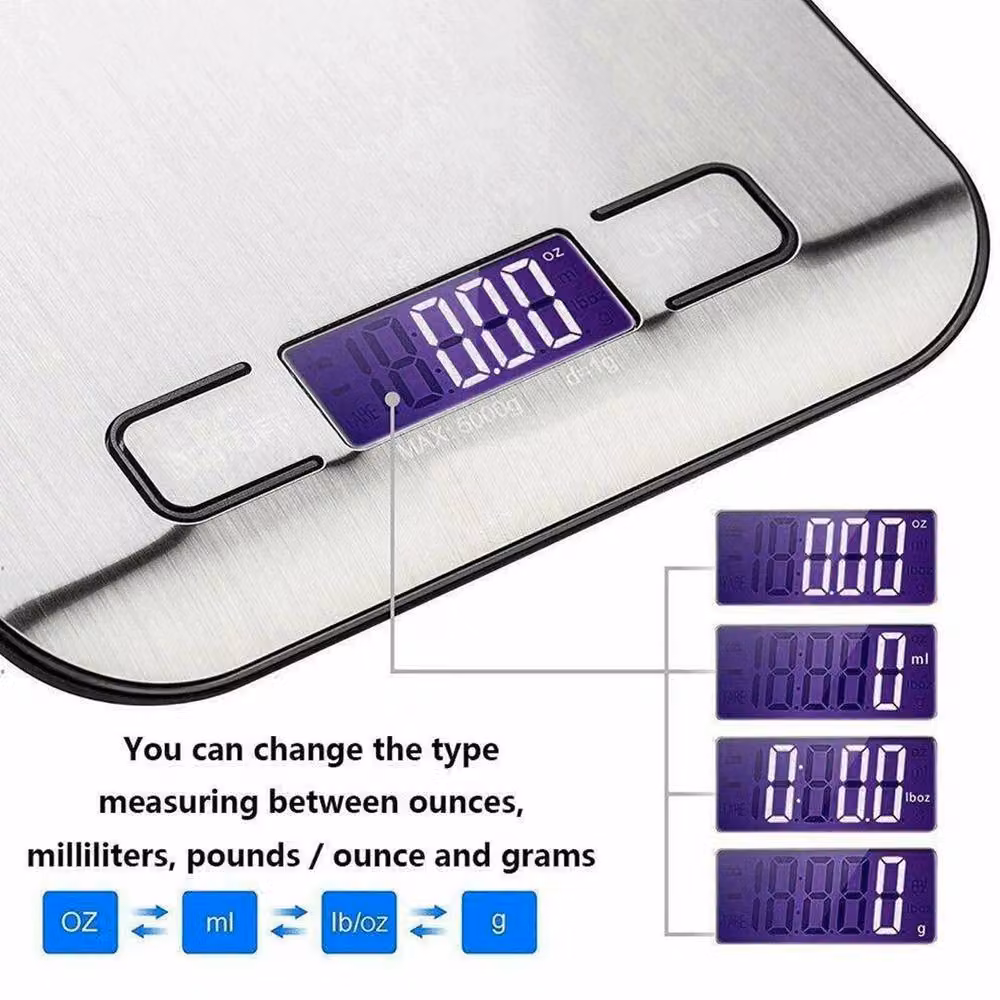 Nestlune Digital LCD Kitchen Electronic Balance in Silver, 1g-5000g, W: 100 cm, D: 15 cm – 2
