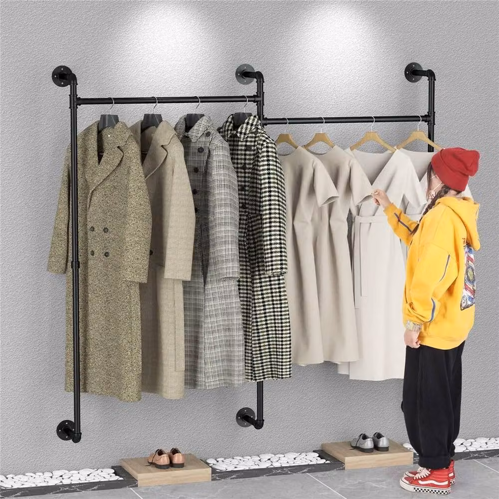 NESTLUNE Black Wisfor XL Industrial Metal Pipe Wall Clothing Rail, W: 100 cm, D: 15 cm – 4
