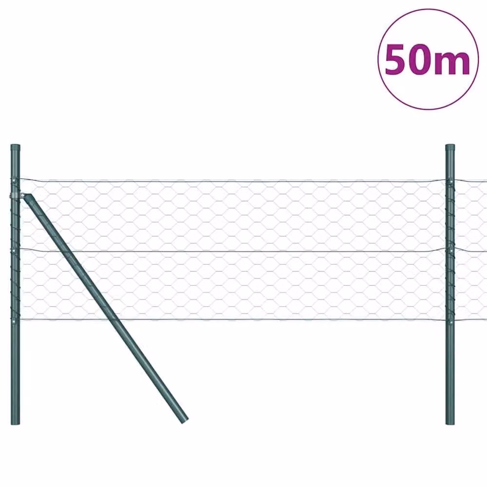 Berkfield Home Green Steel Hexagon Fence, W: 0.4 m, L: 50 m – 2