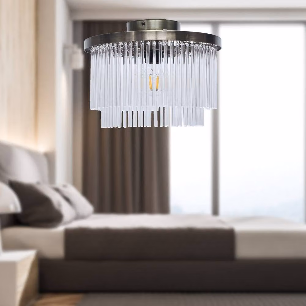 First Choice Lighting Ashley Antique Brass and Bronze Flush Ceiling Light with Glass Rods – 2