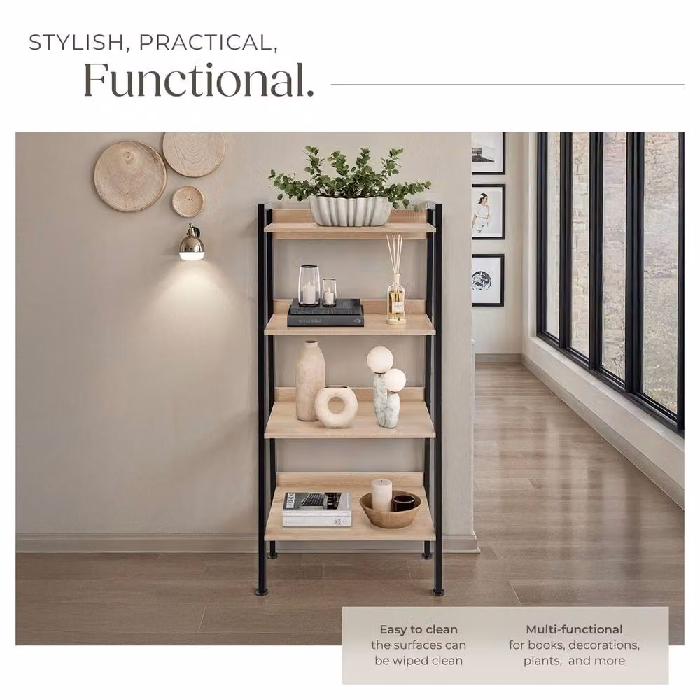 tectake Chatham Industrial Shelving Unit in Light Brown Oak and Black – 3