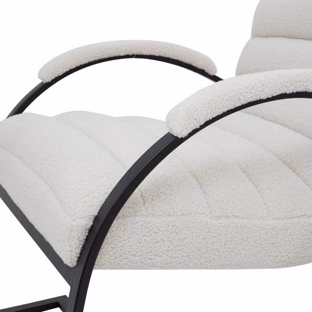 Lemon Pavilion Boucle Ribbed Ark Chair in Cream and Black with Metal Frame, W63 x D96 x H90 cm – 2