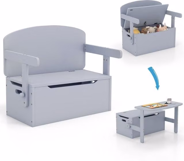 Costway Convertible Kids Bench Desk and Chair Set in Grey