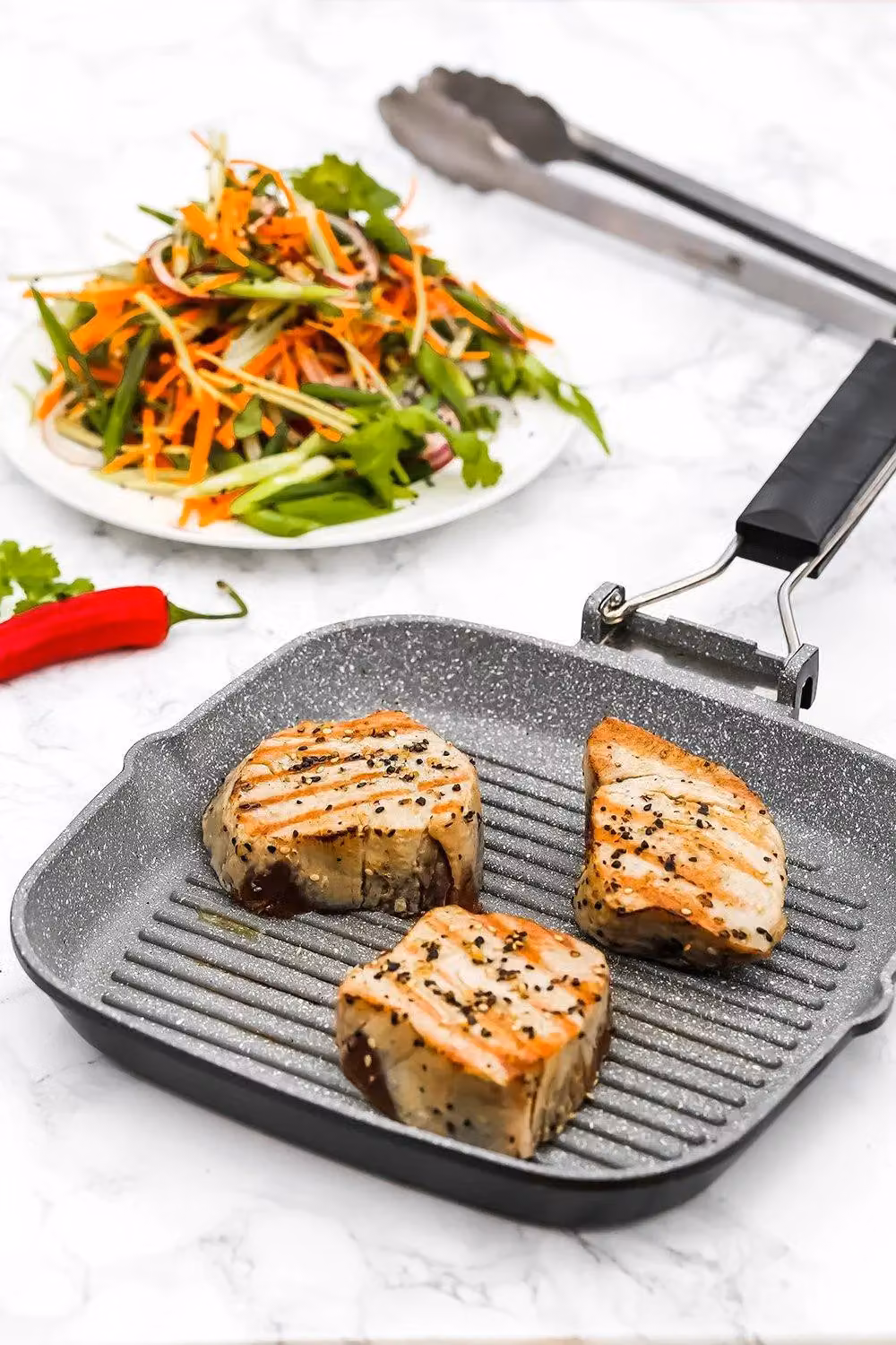 MasterClass Non-Stick Cast Aluminium 24cm Grill Pan with Removable Handle, Grey – 3