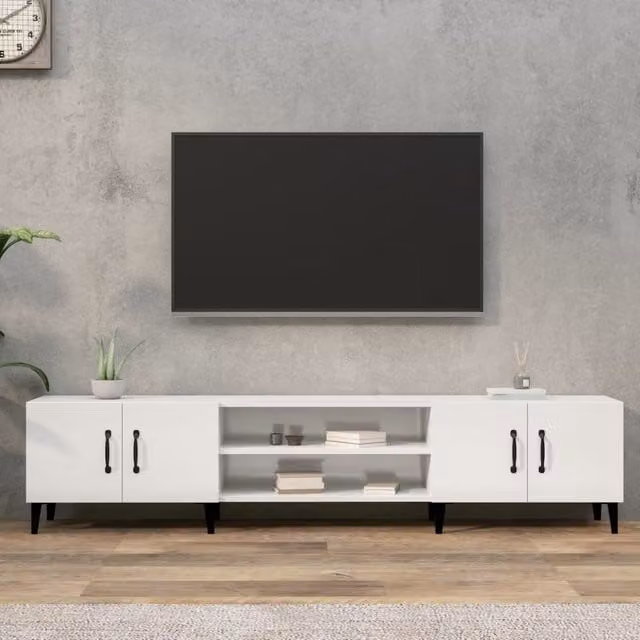 Berkfield Home High Gloss White TV Cabinet, W: 180 cm, D: 31.5 cm, H: 40 cm