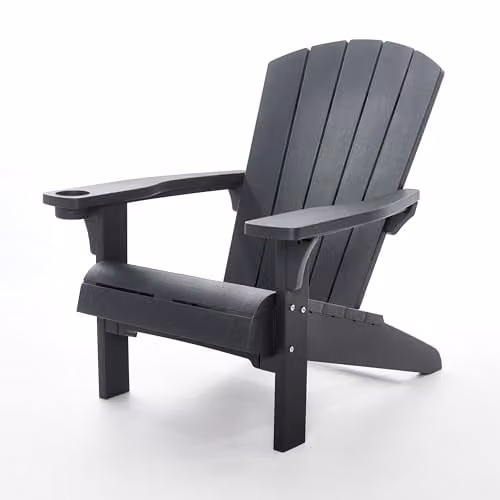 Keter Pack of 2 Alpine Adirondack Outdoor Garden Chairs in Anthracite with Wood-Effect Finish and Cup Holders