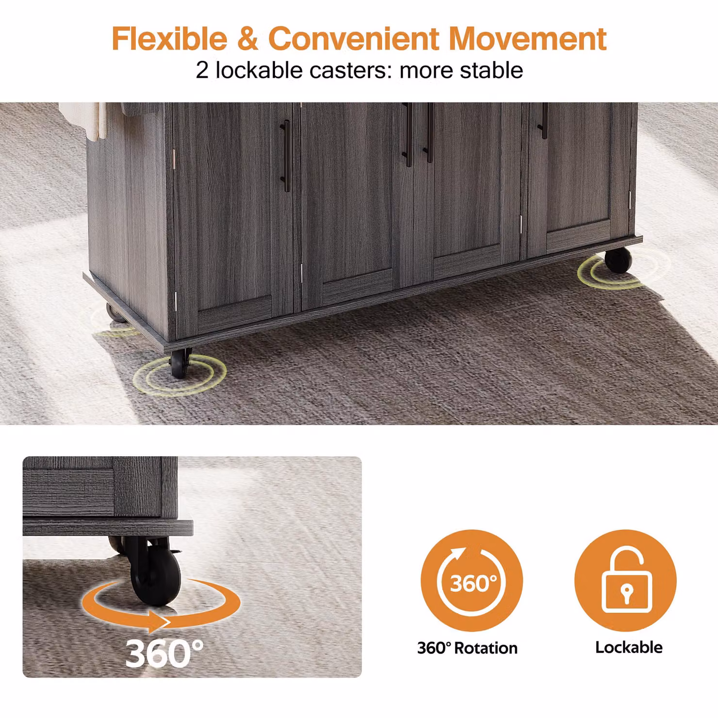 Aosom UK Grey Kitchen Trolley with Fold-Out Worktop and Lockable Castors, W/D/H: 70 x 136 x 92 cm – 8