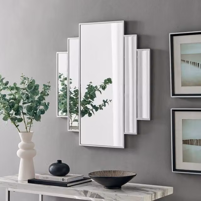 FurnitureboxUK Deco Large Art Deco Inspired Silver Framed Rectangular Wall Mirror