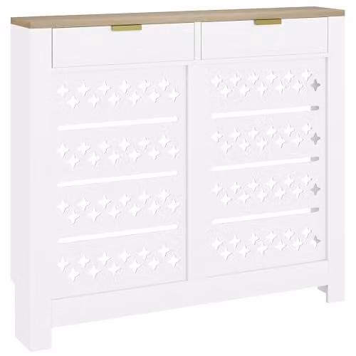 HOMCOM Radiator Cover with 2 Flip Drawers in White, W/D/H: 108 x 19 x 95.5 cm – 1