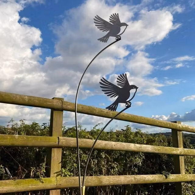 Poppyforge Flying Birds Garden Art, Black Metal Freestanding Sculpture, W37 x H133 cm