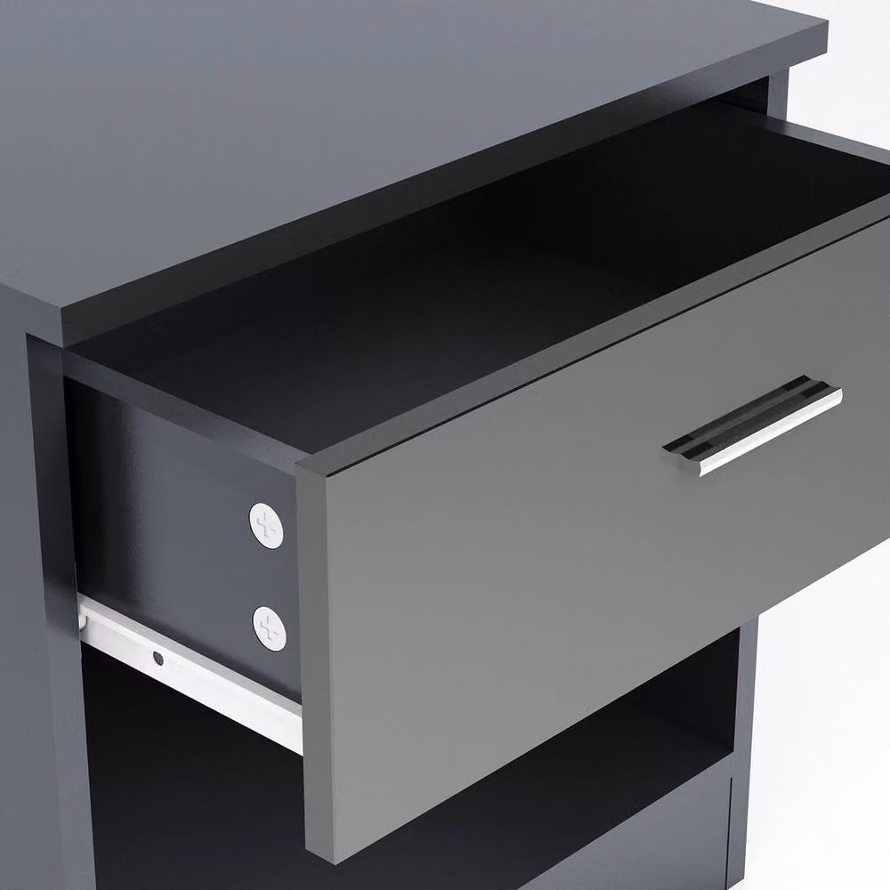 ERGOVEXA Modern Black Glossy Bedside Cabinet with One Drawer – 3
