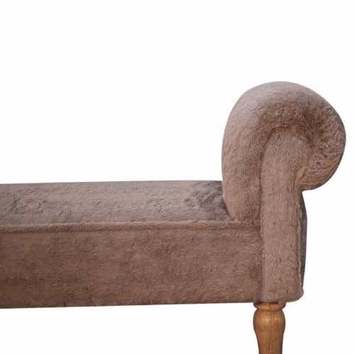 Adorable Lifestyle Modern Mango Wood Bedroom Bench with Brown Faux Fur Fabric – 3