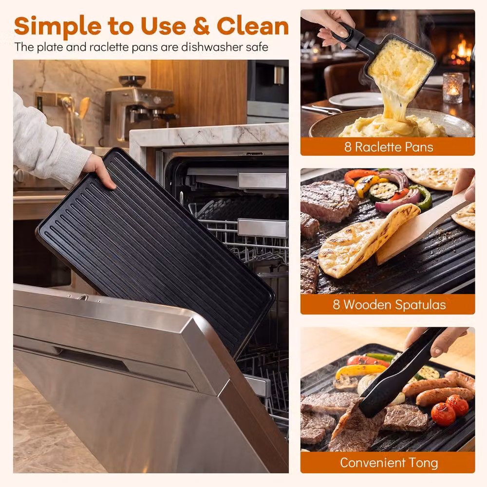 Costway 2-in-1 Raclette Table Grill and Griddle with Reversible Nonstick Aluminium Plates in Black – 7