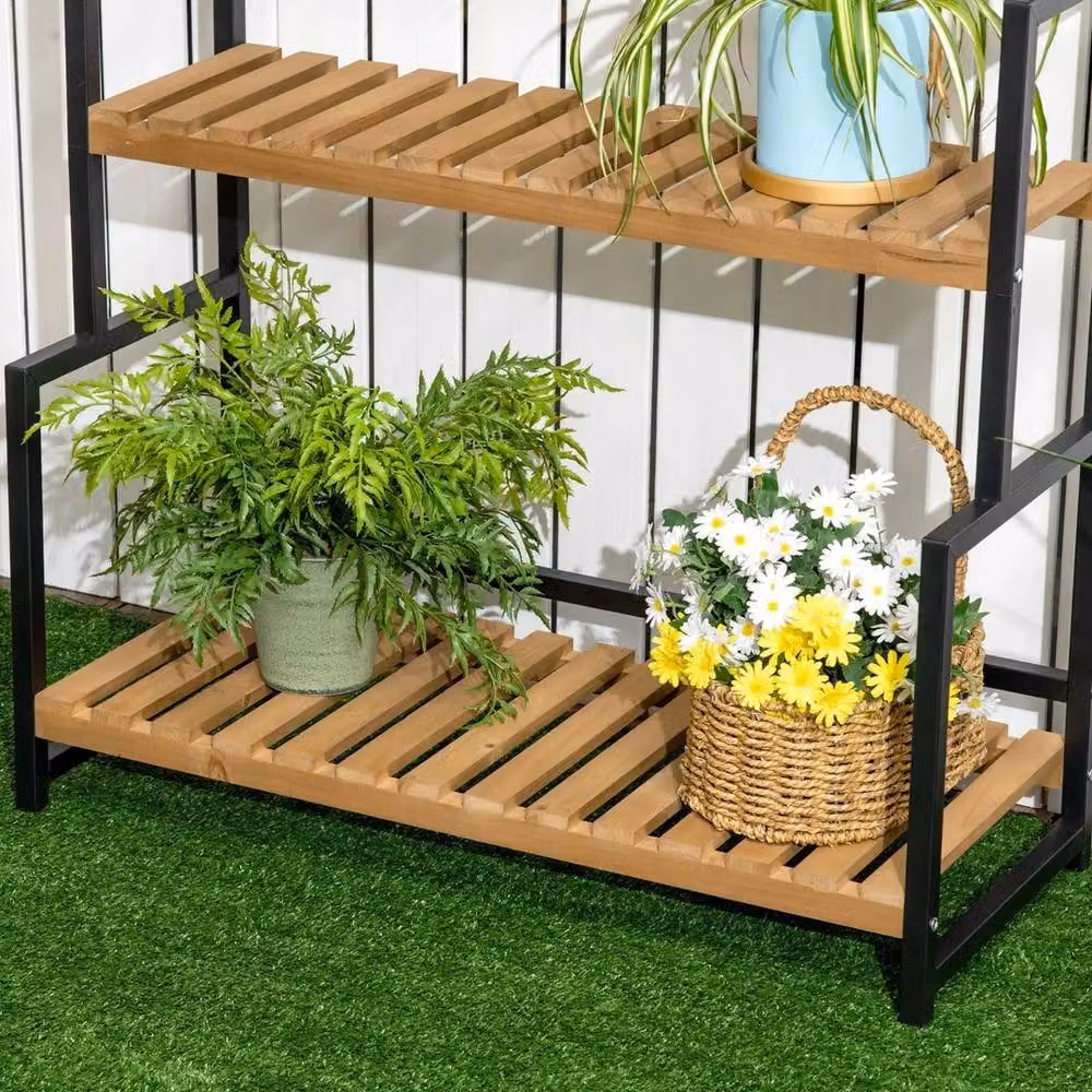Kelvenix 3 Tier Metal Plant Stand with Hooks in Matt Black – 4