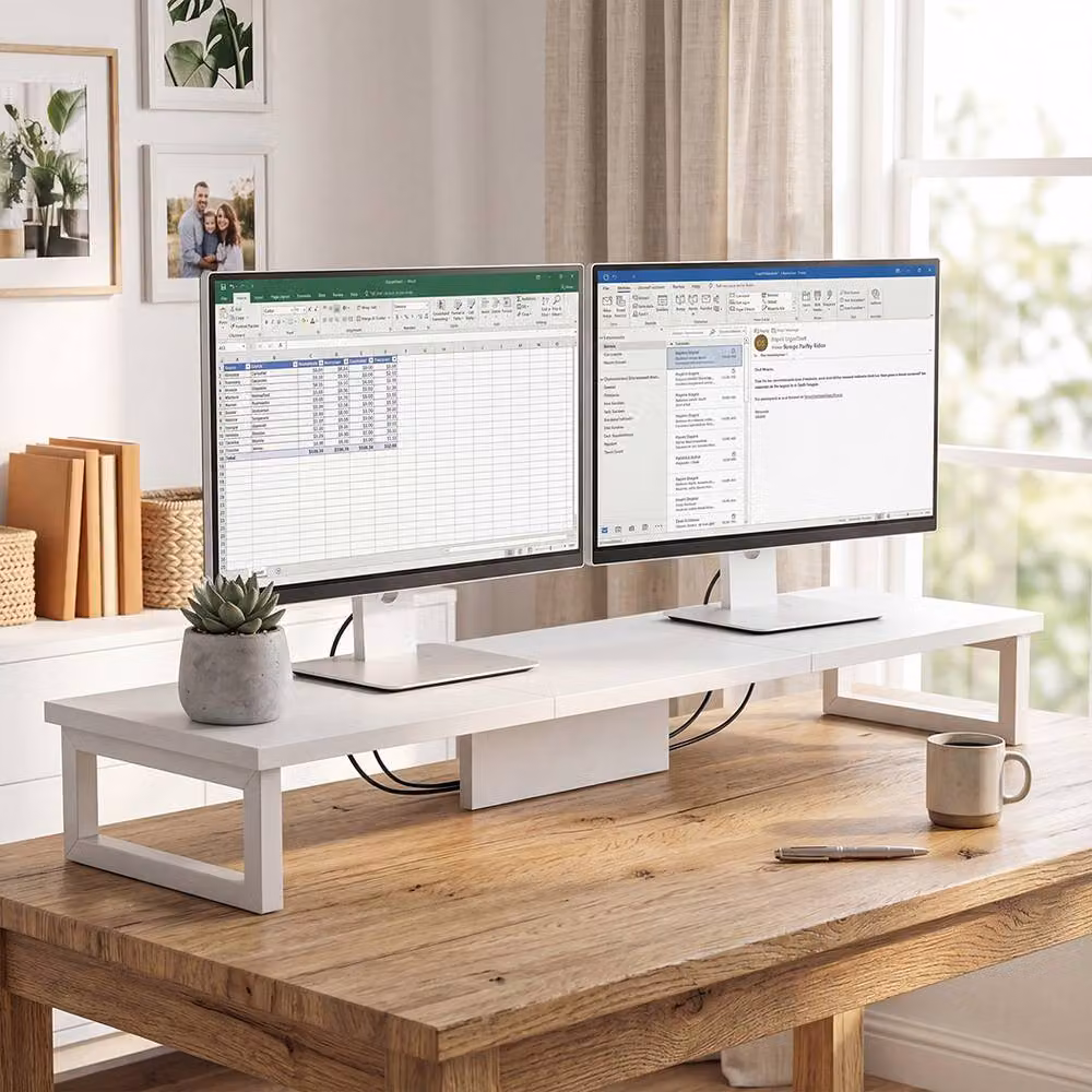 Levede Dual Screen Computer Monitor Stand Riser in White – 3
