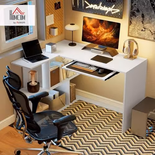 HOMCOM L-Shaped Corner Desk in White, W/D/H: 120 x 100 x 76 cm – 2