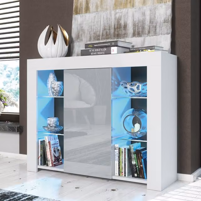 Creative Furniture Harbor Sideboard in White and Grey with Integrated Lighting