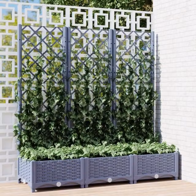 Berkfield Home Garden Planter with Trellis, Dark Grey, W/D/H: 120 x 40 x 121.5 cm